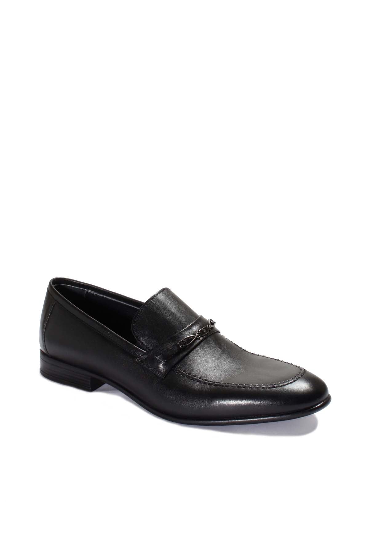 KOALA SYDNEY Men's Black Leather Loafers with Decorative Metal Accent