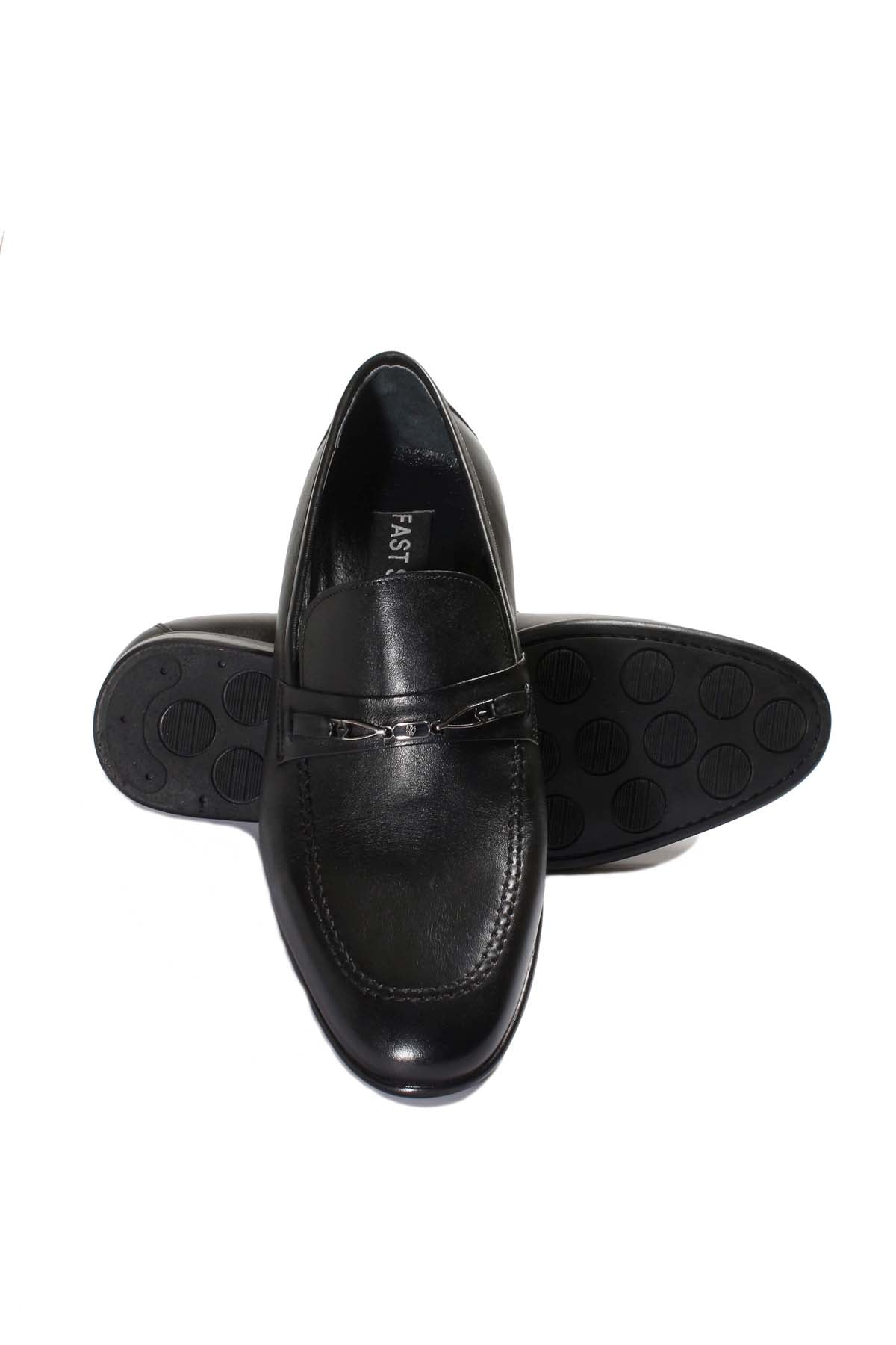 KOALA SYDNEY Men's Black Leather Loafers with Decorative Metal Accent