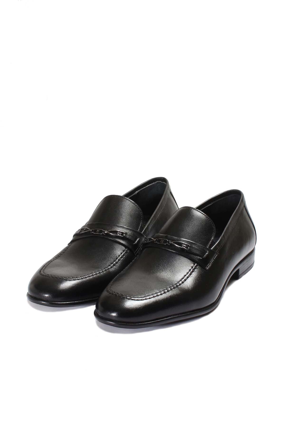KOALA SYDNEY Men's Black Leather Loafers with Decorative Metal Accent