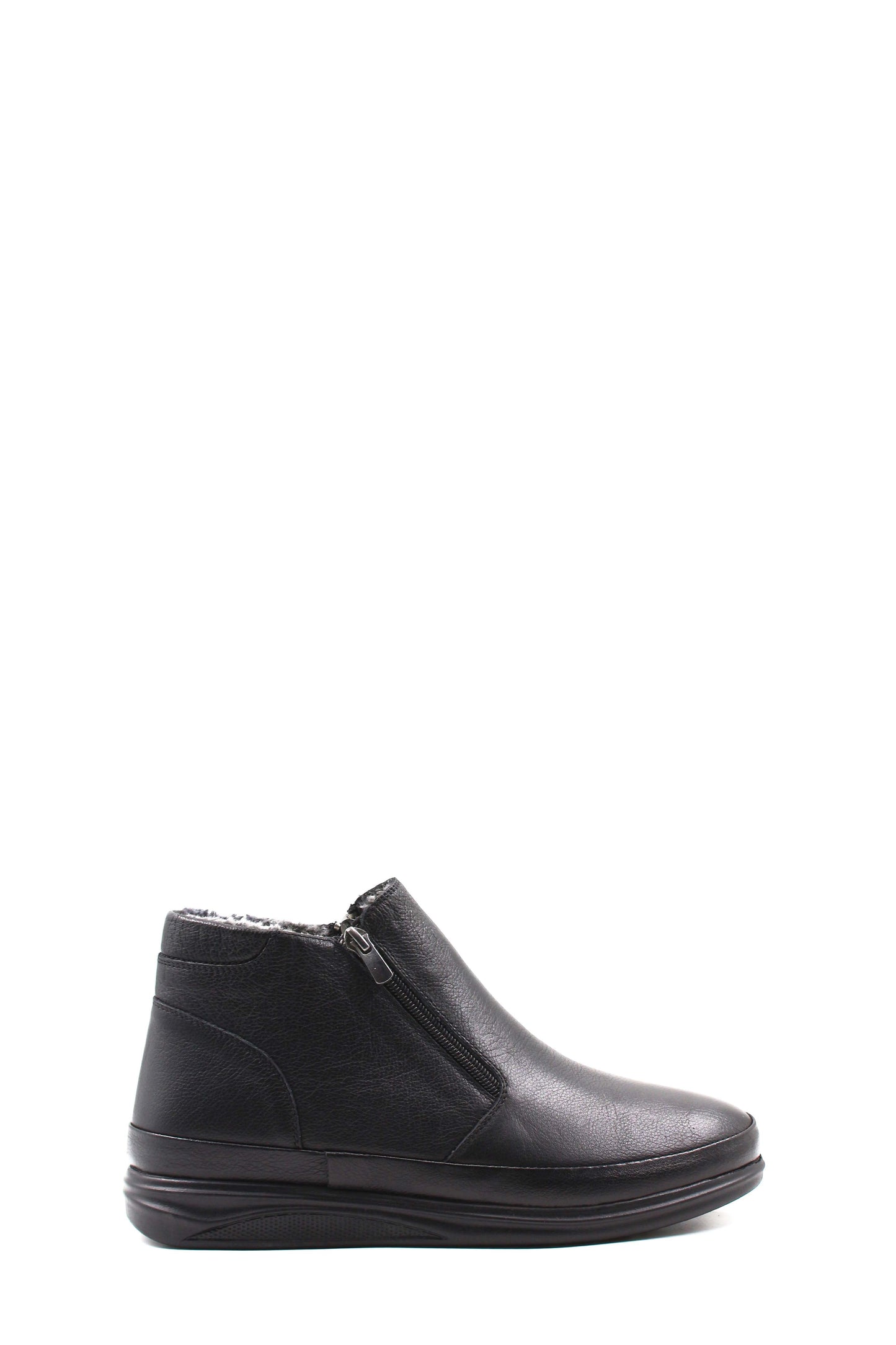 Men's Black Leather Zip-Up Ankle Boots with Fur Lining