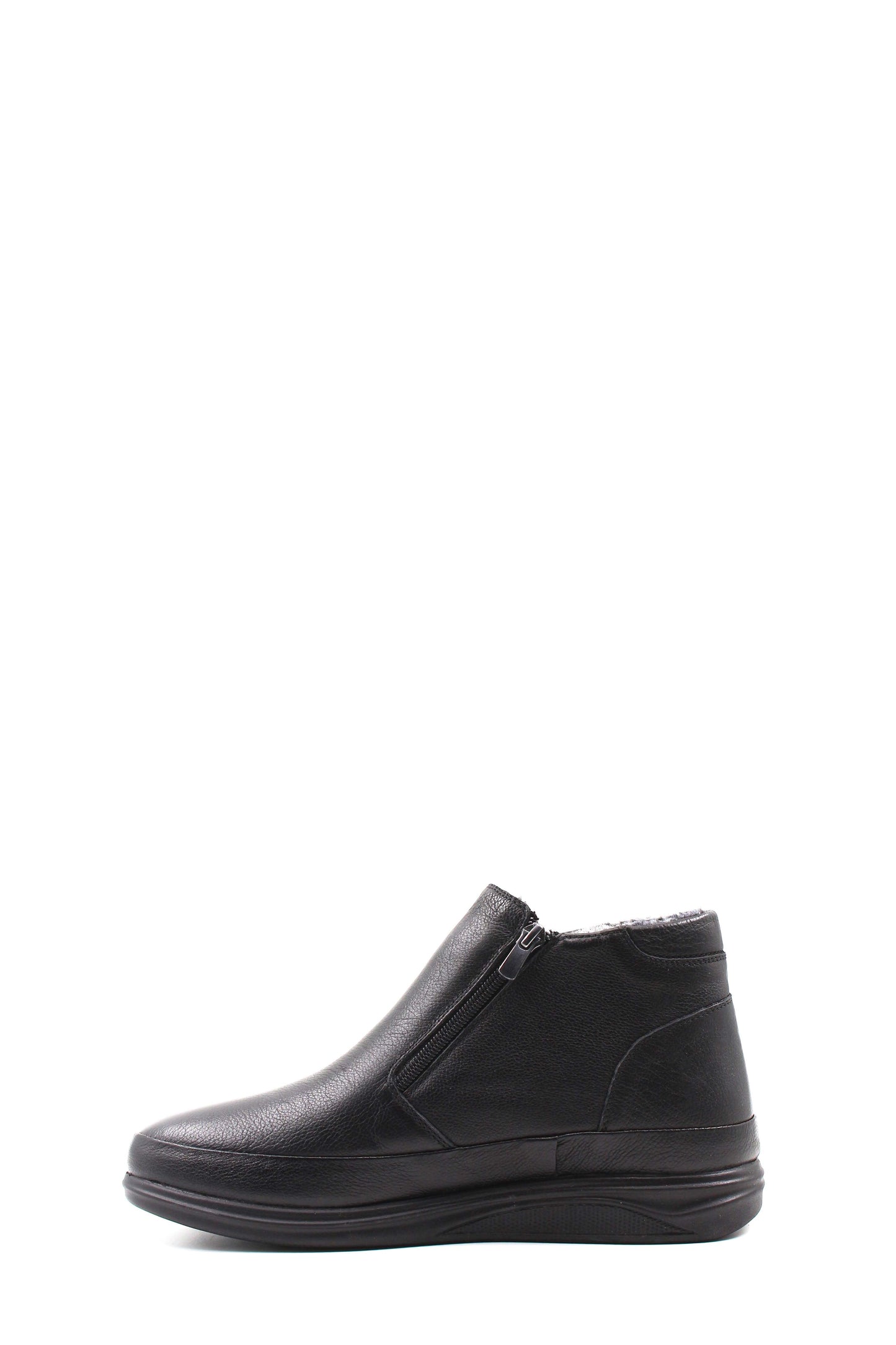 Men's Black Leather Zip-Up Ankle Boots with Fur Lining