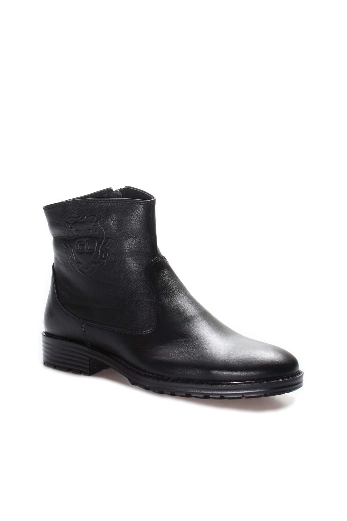 KOALA SYDNEY Men's Black Leather Ankle Boots with Embossed Crest Detail