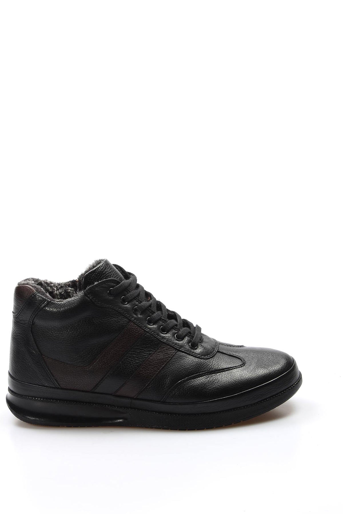 Men's Black High-Top Leather Sneakers with Vegan Furry Lining