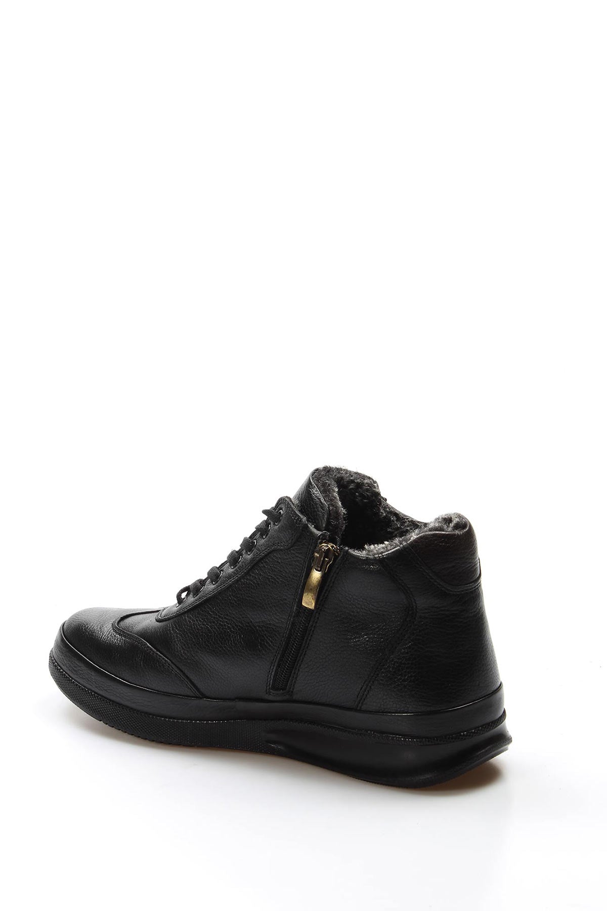 Men's Black High-Top Leather Sneakers with Vegan Furry Lining
