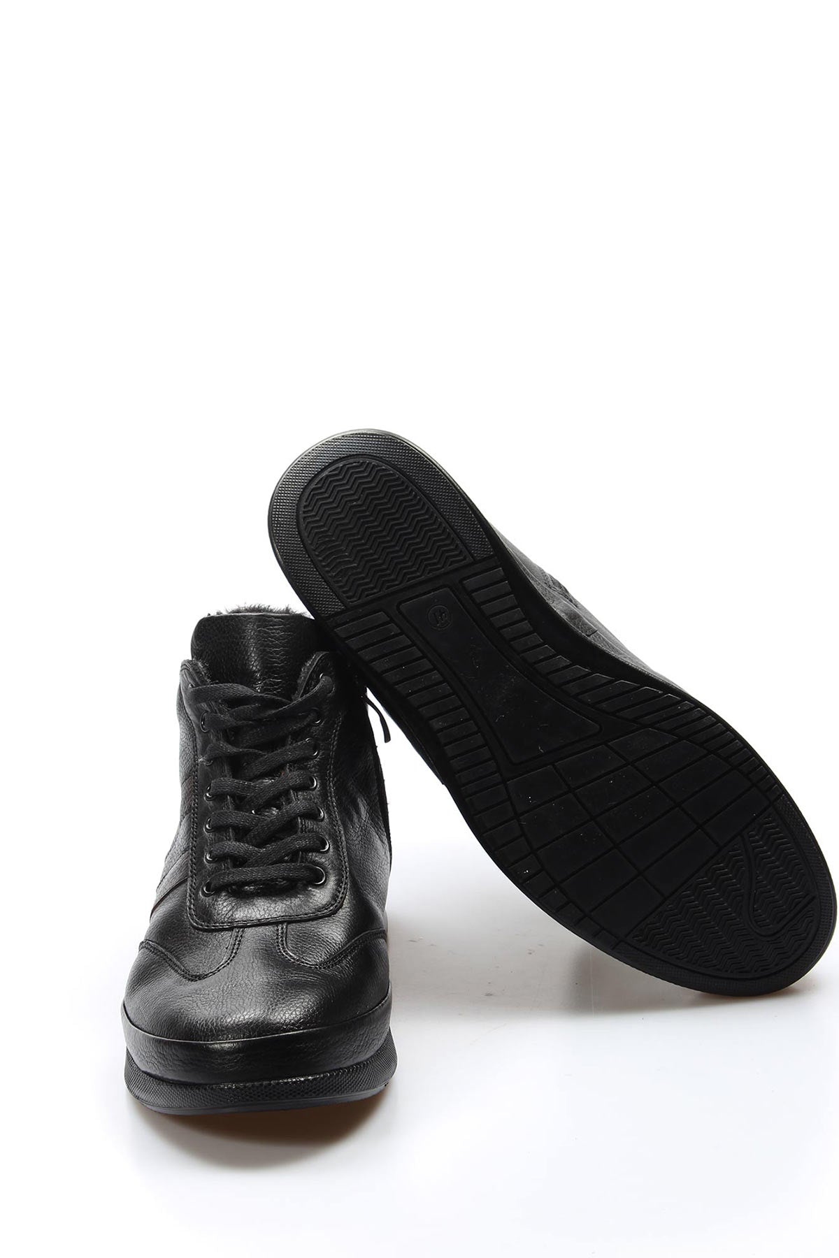 Men's Black High-Top Leather Sneakers with Vegan Furry Lining