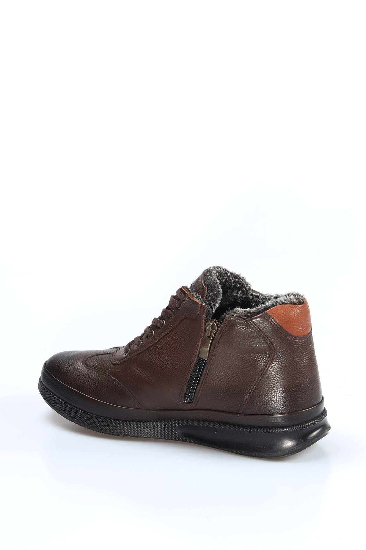 KOALA SYDNEY Men's Brown Leather High-Top Sneakers with Fur Lining and Brown Accents