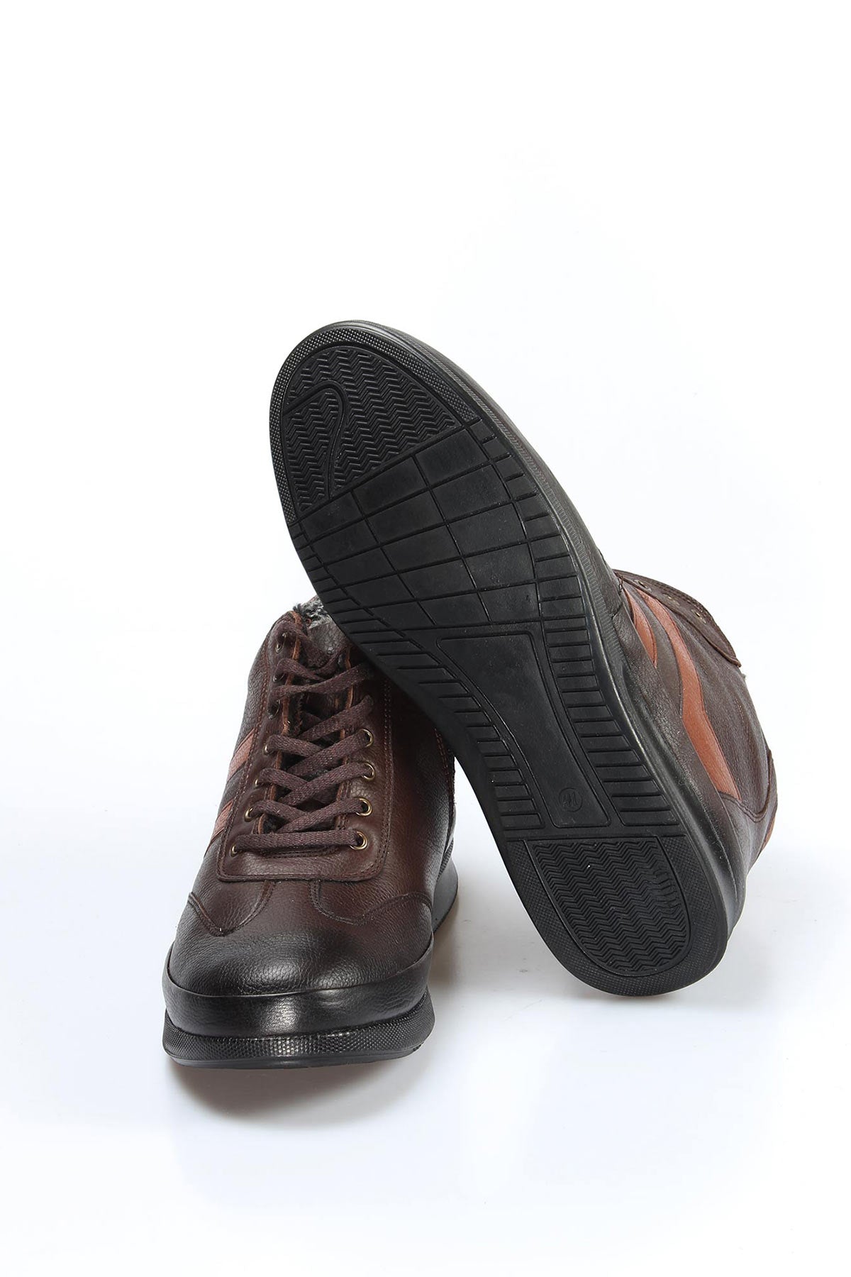 KOALA SYDNEY Men's Brown Leather High-Top Sneakers with Fur Lining and Brown Accents