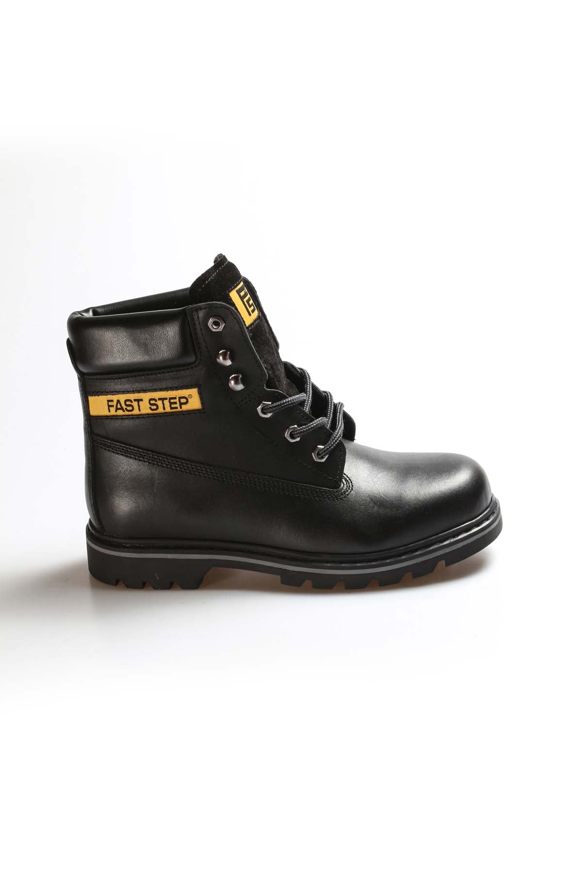 Men's Black Leather Lace-Up Boots with Padded Collar