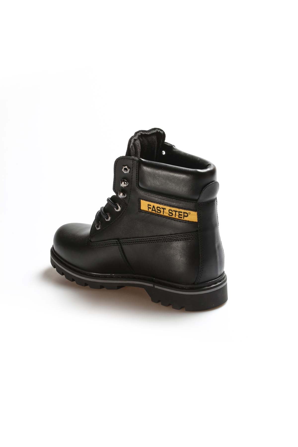 Men's Black Leather Lace-Up Boots with Padded Collar
