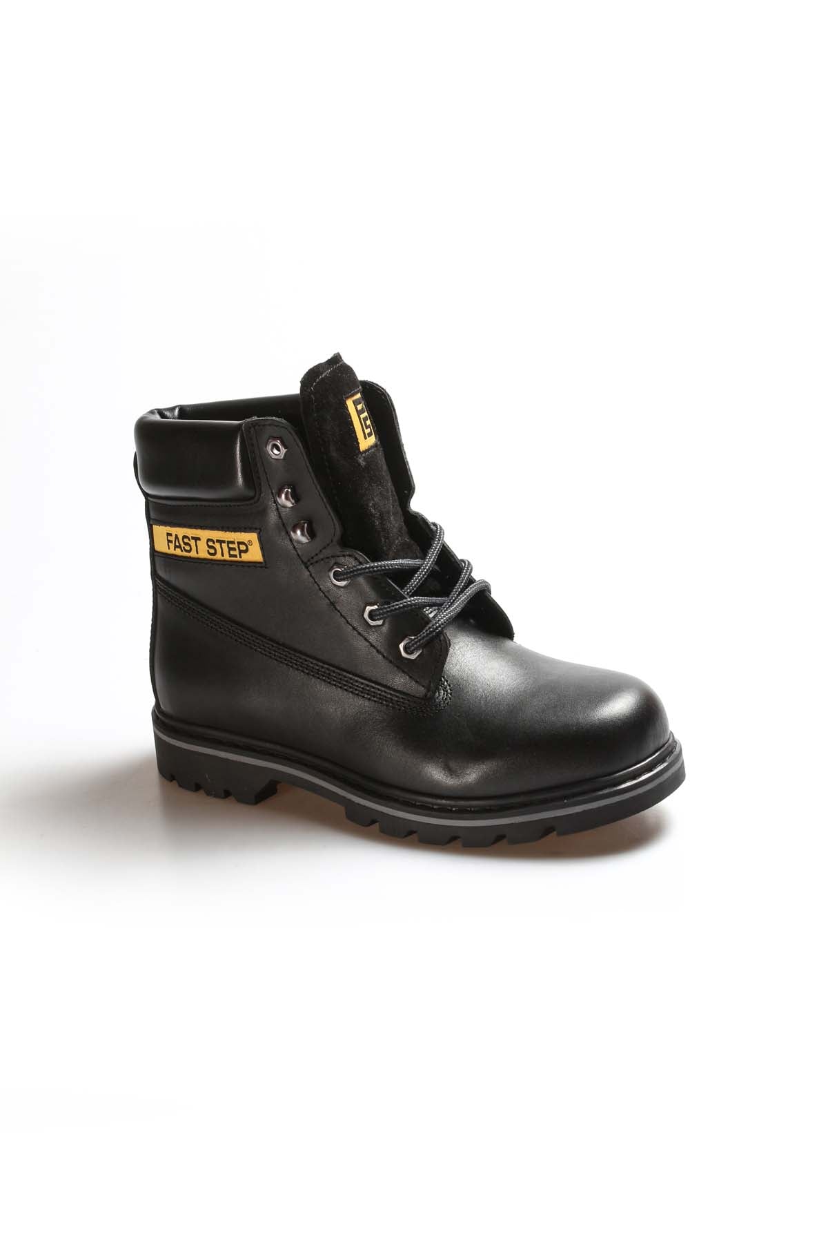Men's Black Leather Lace-Up Boots with Padded Collar