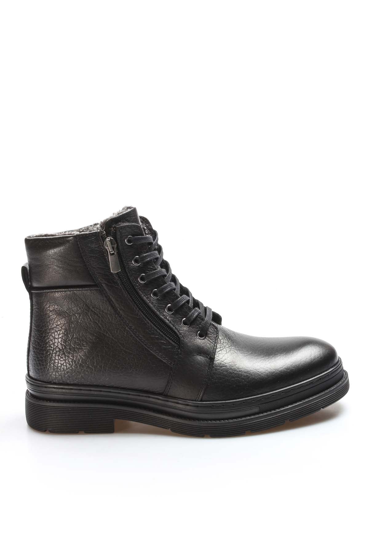 KOALA SYDNEY Men's Black Leather Ankle Boots with Side Zipper and Lace-Up Design