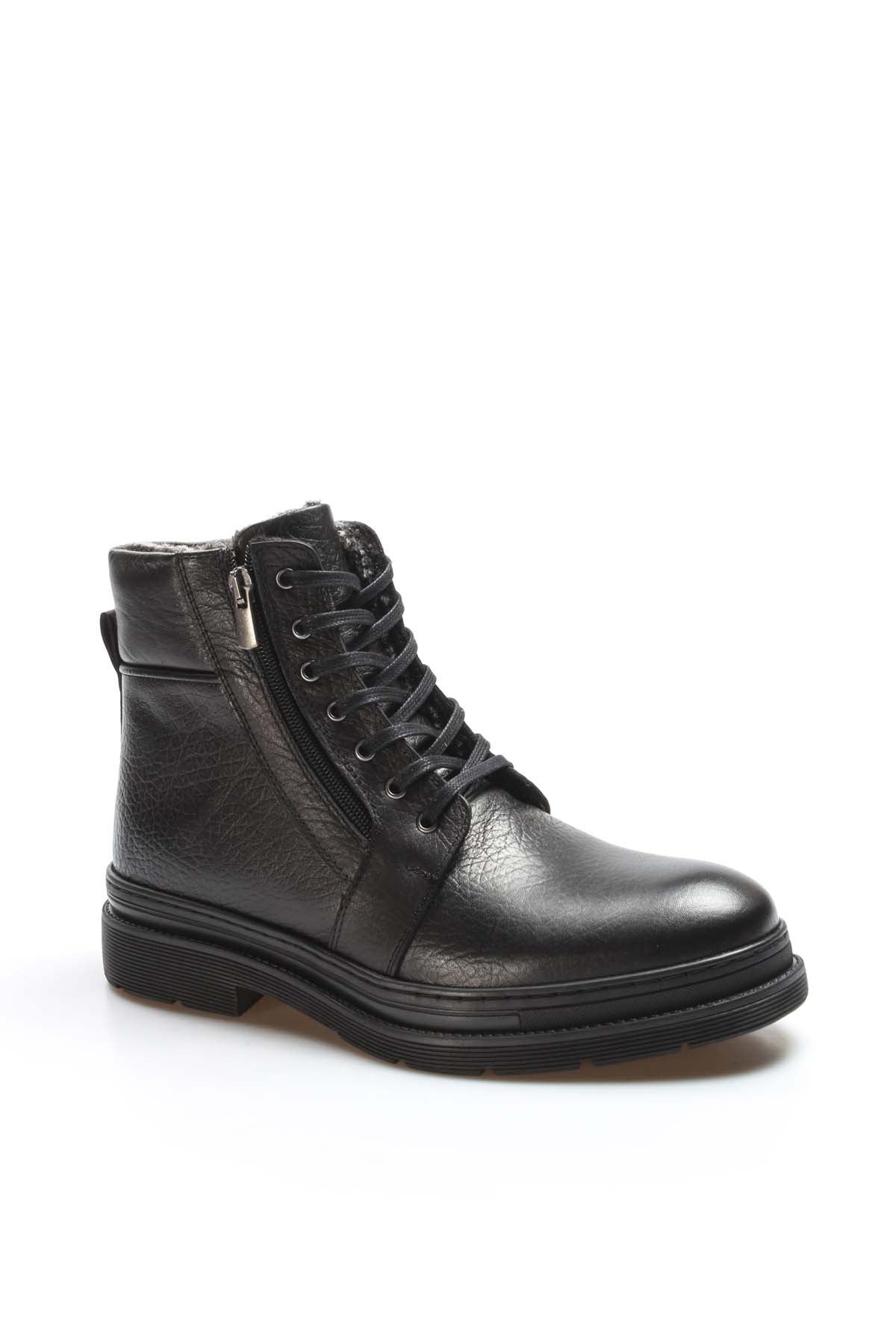 KOALA SYDNEY Men's Black Leather Ankle Boots with Side Zipper and Lace-Up Design