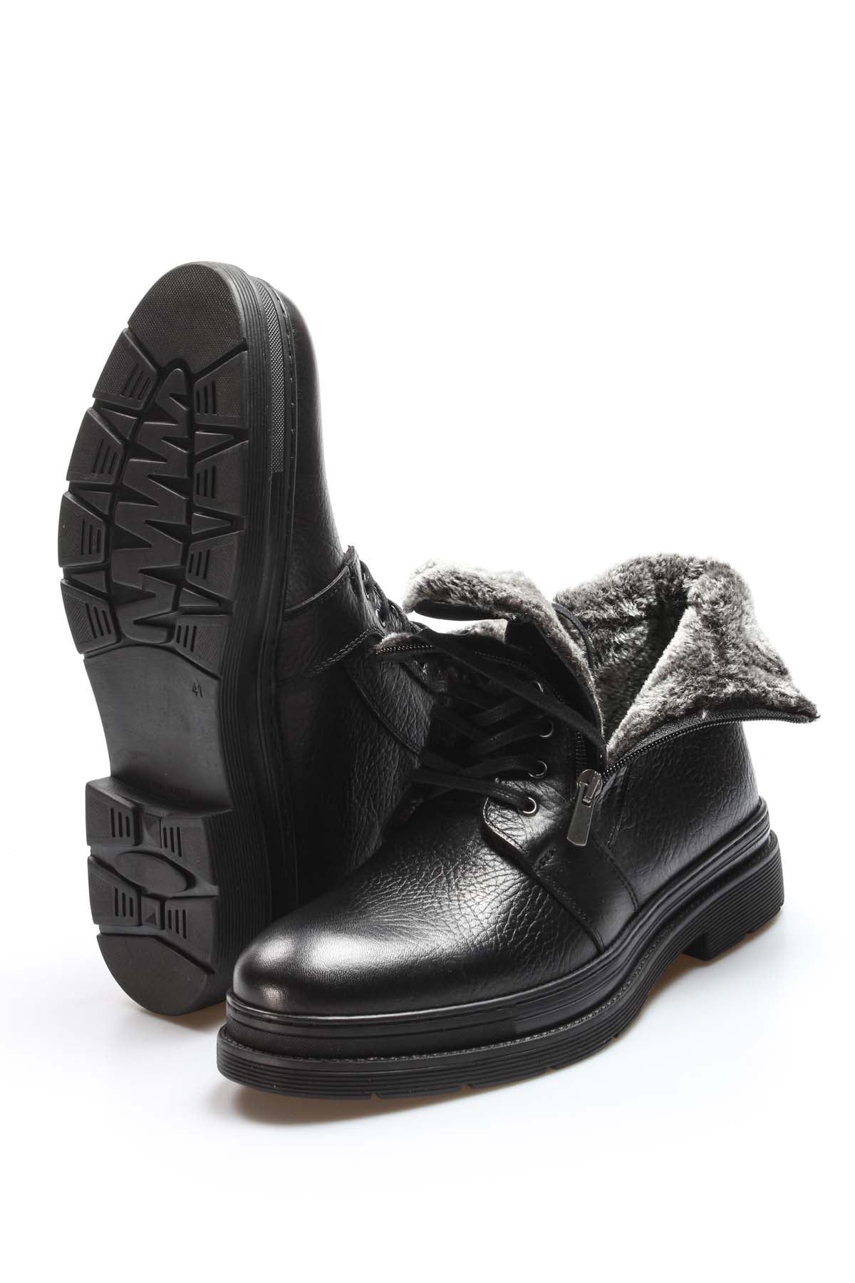 KOALA SYDNEY Men's Black Leather Ankle Boots with Side Zipper and Lace-Up Design