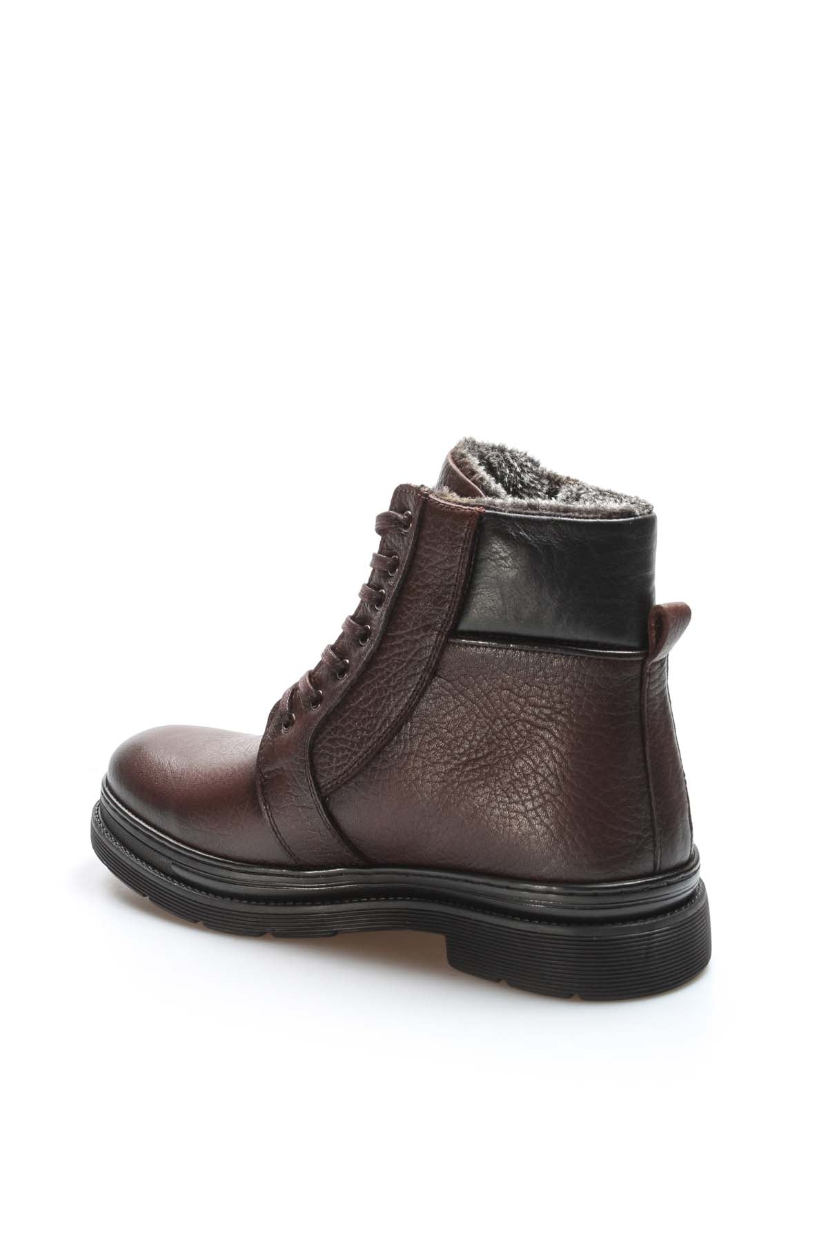 KOALA SYDNEY Men's Dark Brown Leather Lace-Up Boots with Side Zipper, Inside Vegan Furry