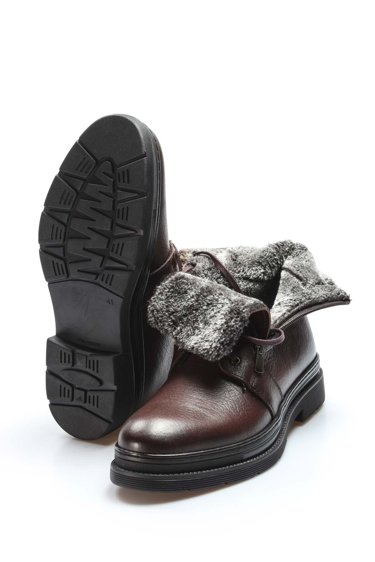 KOALA SYDNEY Men's Dark Brown Leather Lace-Up Boots with Side Zipper, Inside Vegan Furry