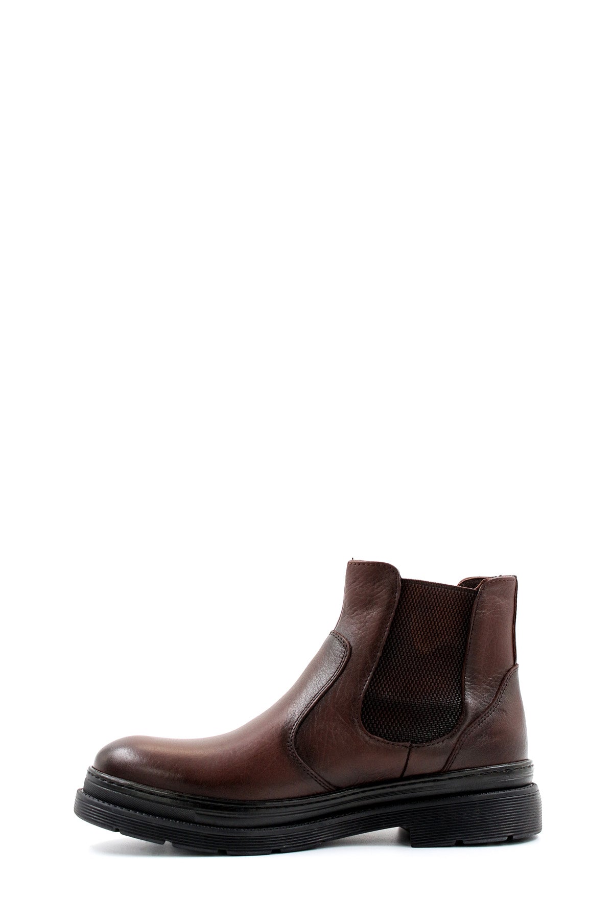 Men's Brown Leather Chelsea Boots Elastic Side Panels with Fur Lining
