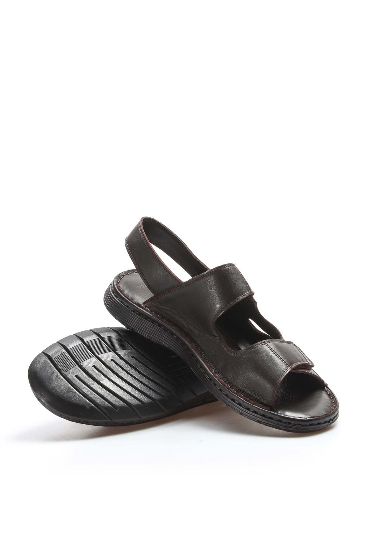 Men's Brown Leather Sandals with Adjustable Straps