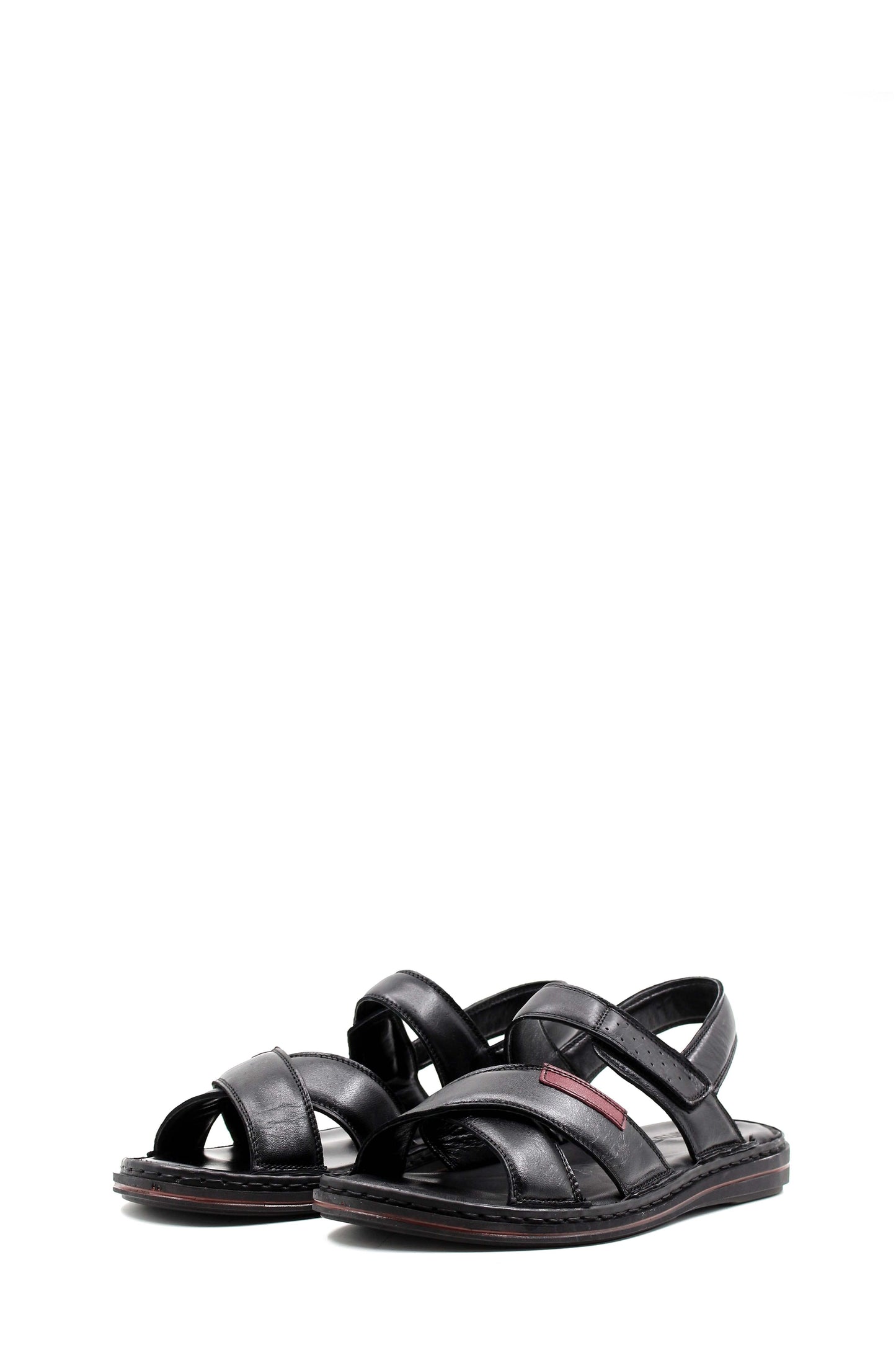 Men's Black Leather Sandals with Adjustable Straps and Contrast Detail