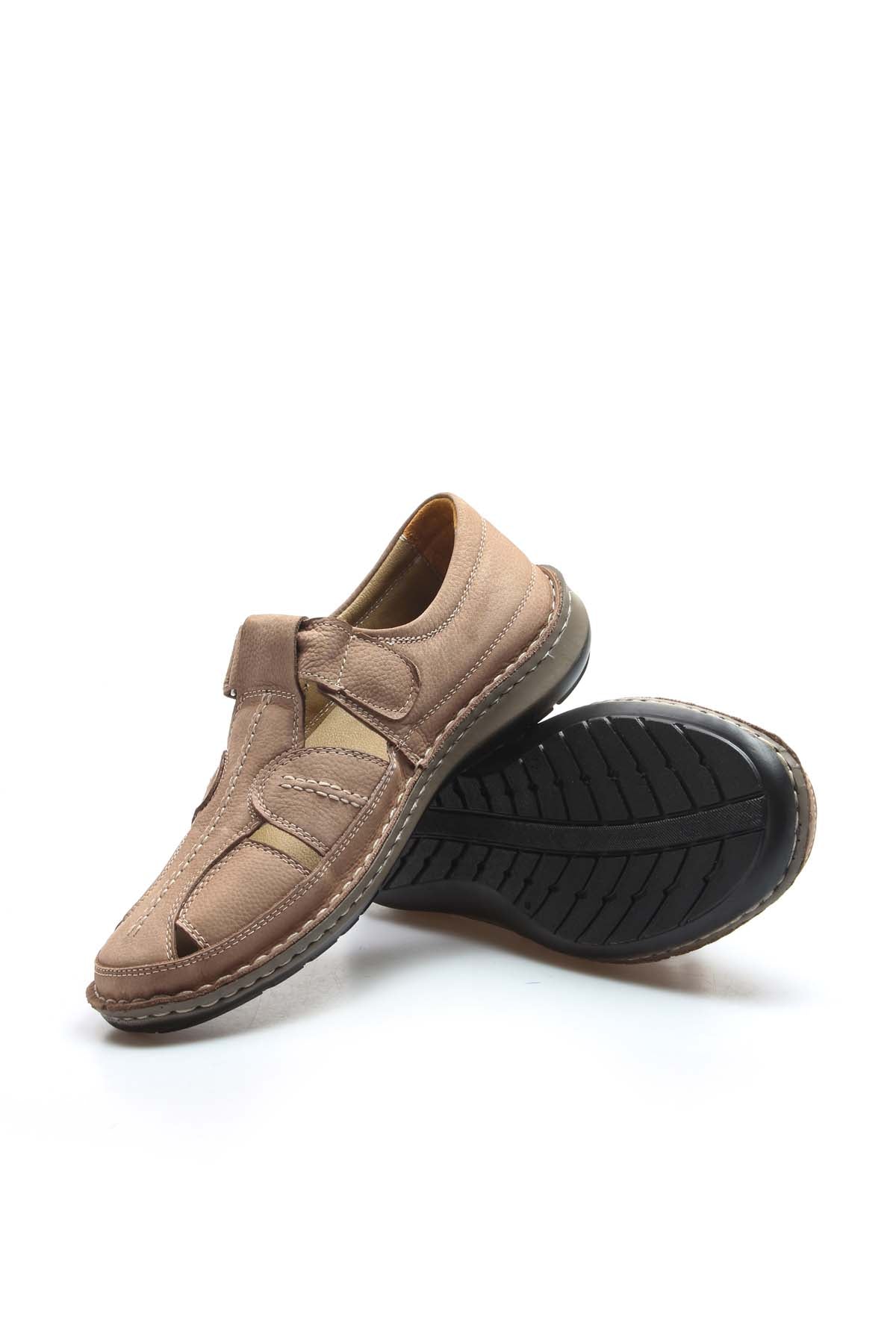 Men's Beige Leather Sandal Shoes