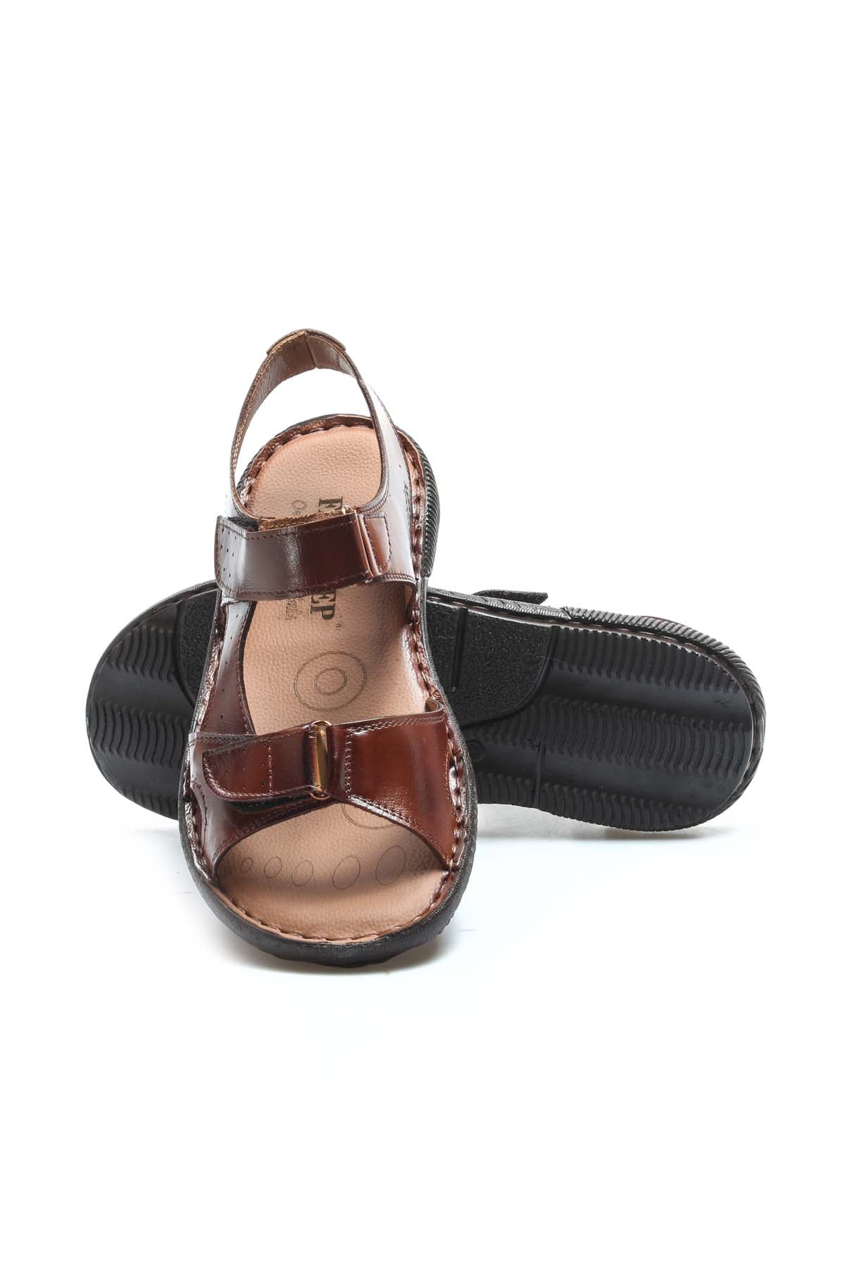 Men's Brown Leather Sandals with Adjustable Straps