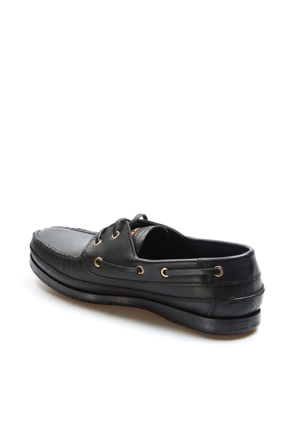 Men's Black Leather Shoes with Gold Eyelets