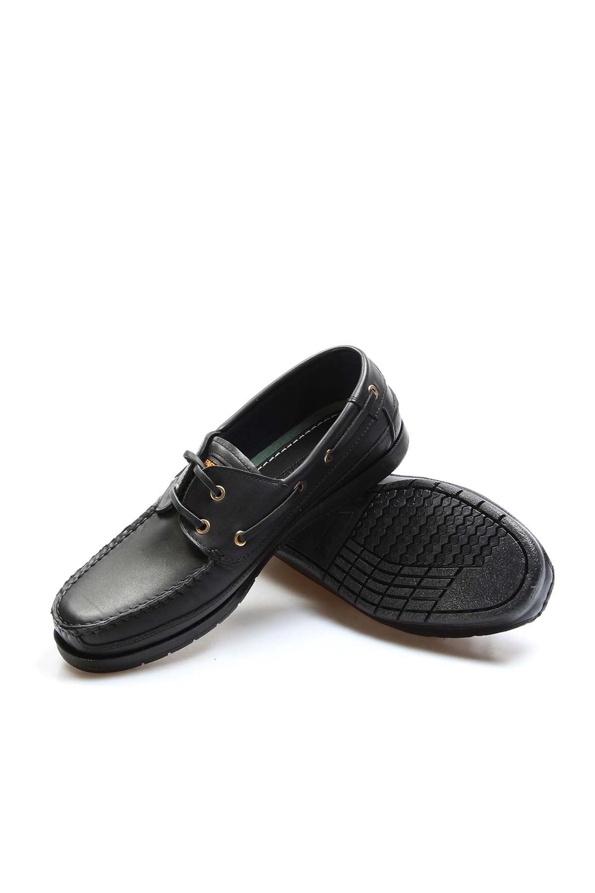 Men's Black Leather Shoes with Gold Eyelets