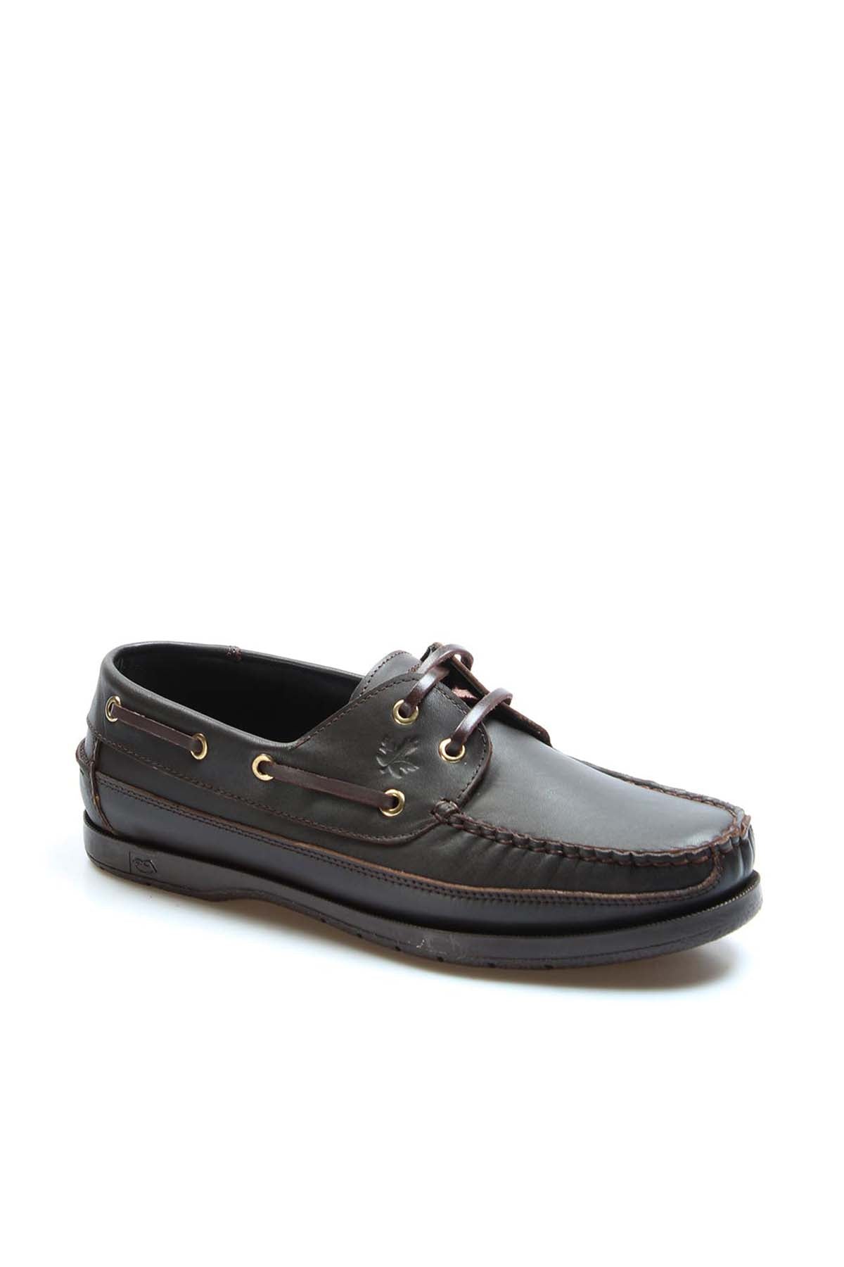Men's Brown Leather Boat Shoes with Brass Eyelets