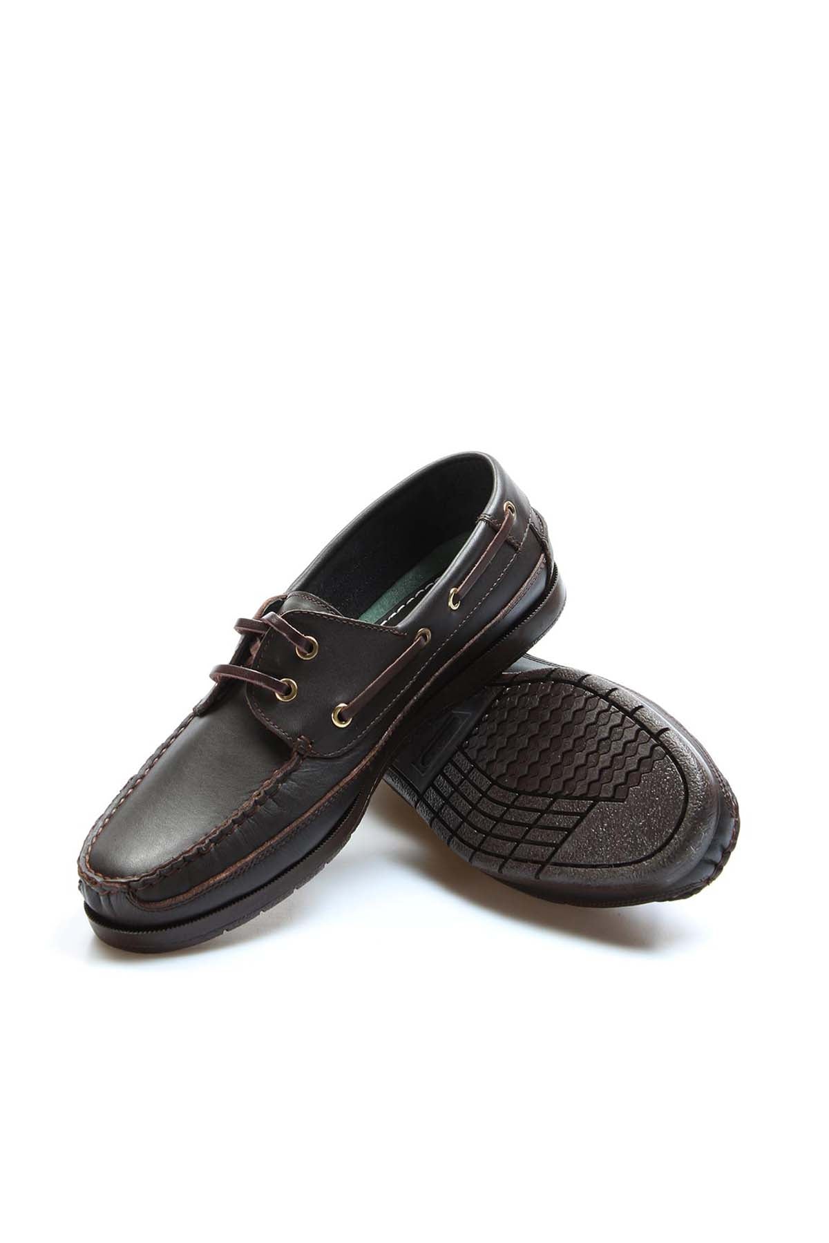Men's Brown Leather Boat Shoes with Brass Eyelets