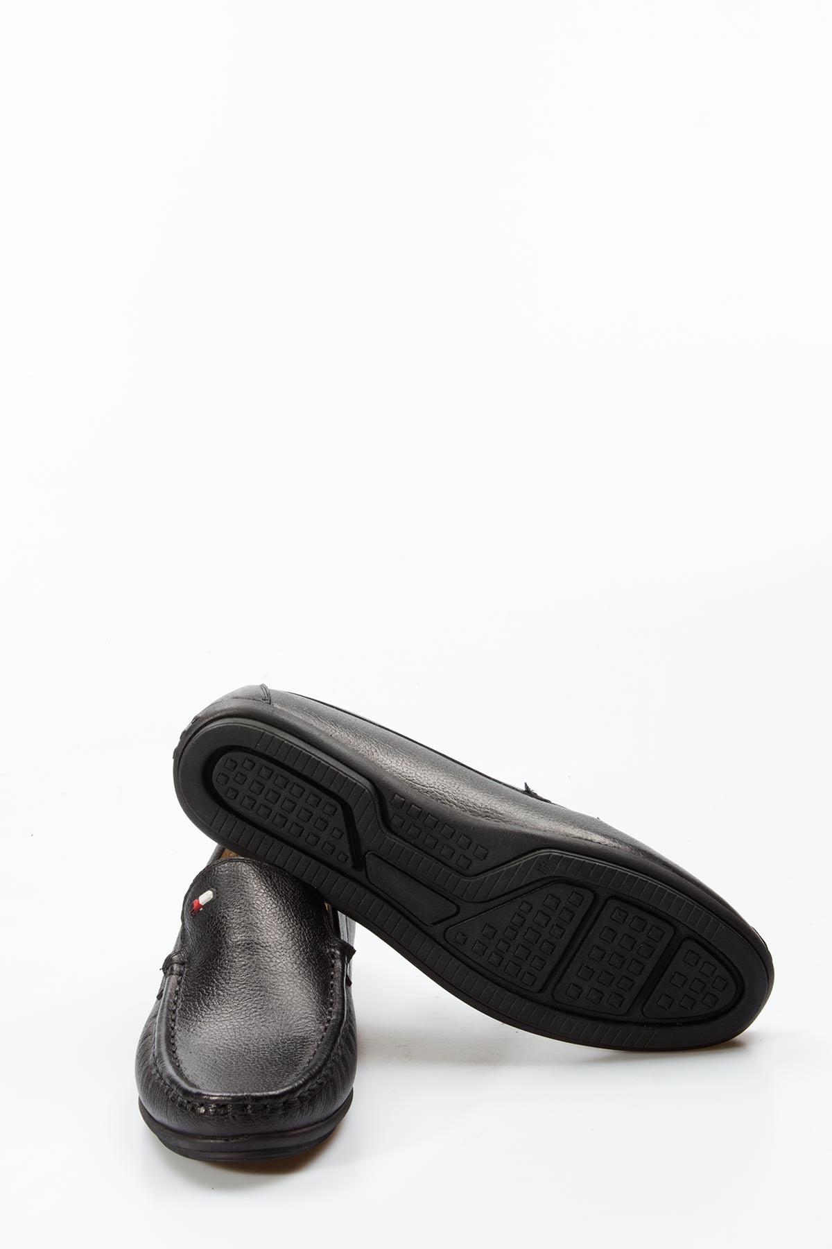 KOALA SYDNEY Men's Black Leather Loafers with Subtle Flag Accent