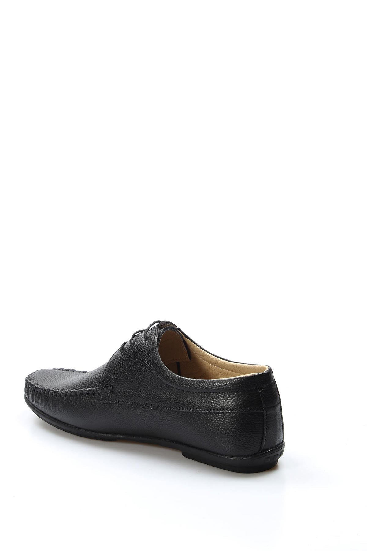 Men's Black Moccasin Leather Shoes with Lace Detailing