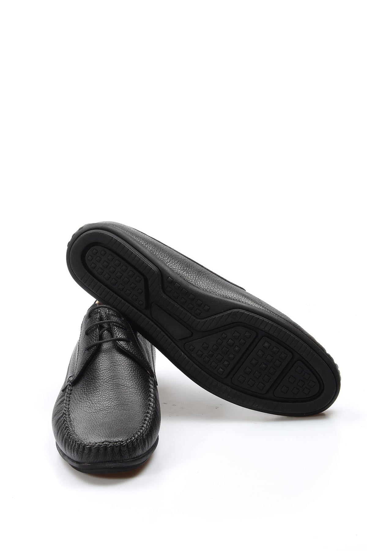 Men's Black Moccasin Leather Shoes with Lace Detailing