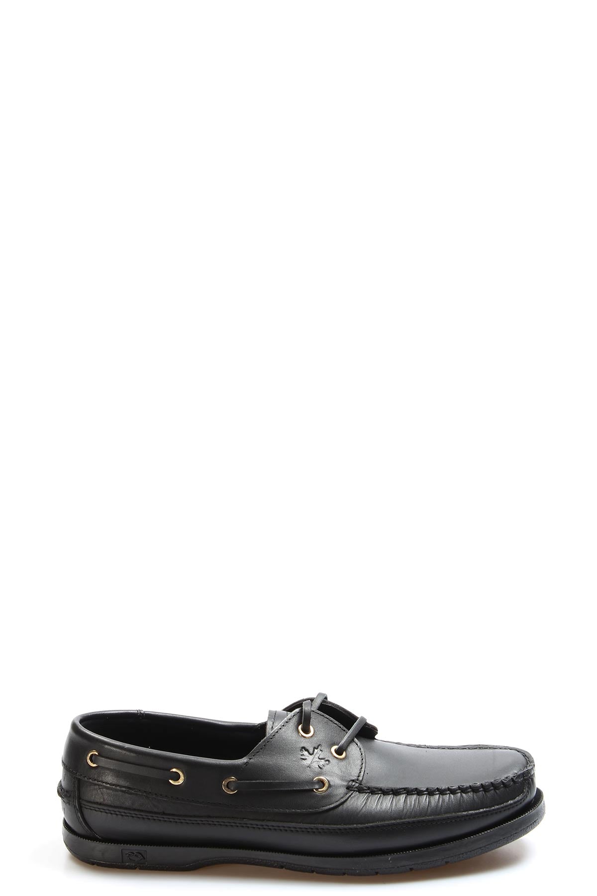 Men's Black Leather Moccasins with Gold Eyelets