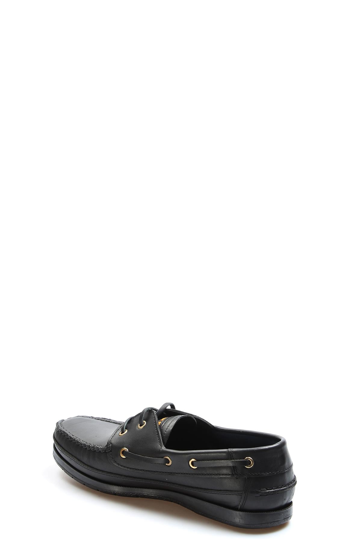 Men's Black Leather Moccasins with Gold Eyelets