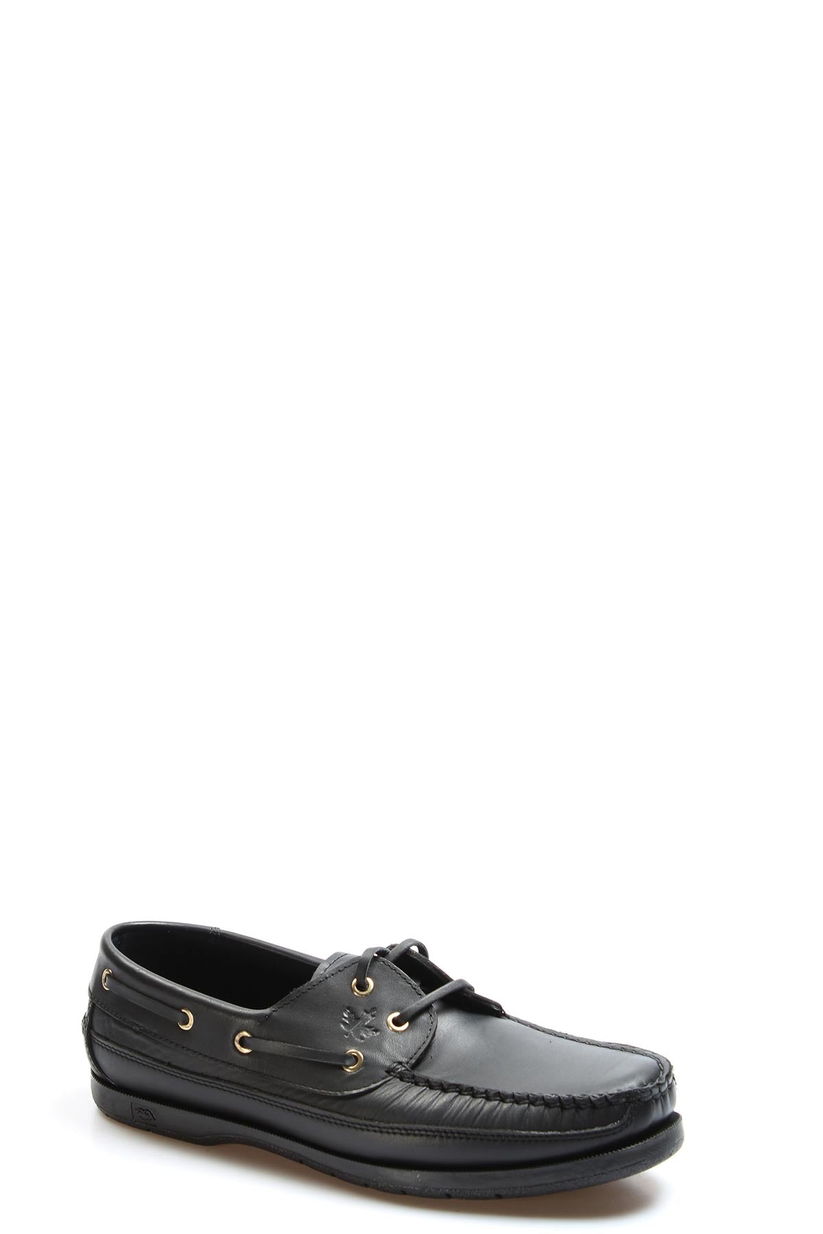 Men's Black Leather Moccasins with Gold Eyelets
