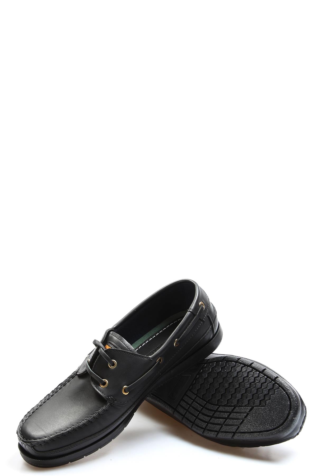Men's Black Leather Moccasins with Gold Eyelets