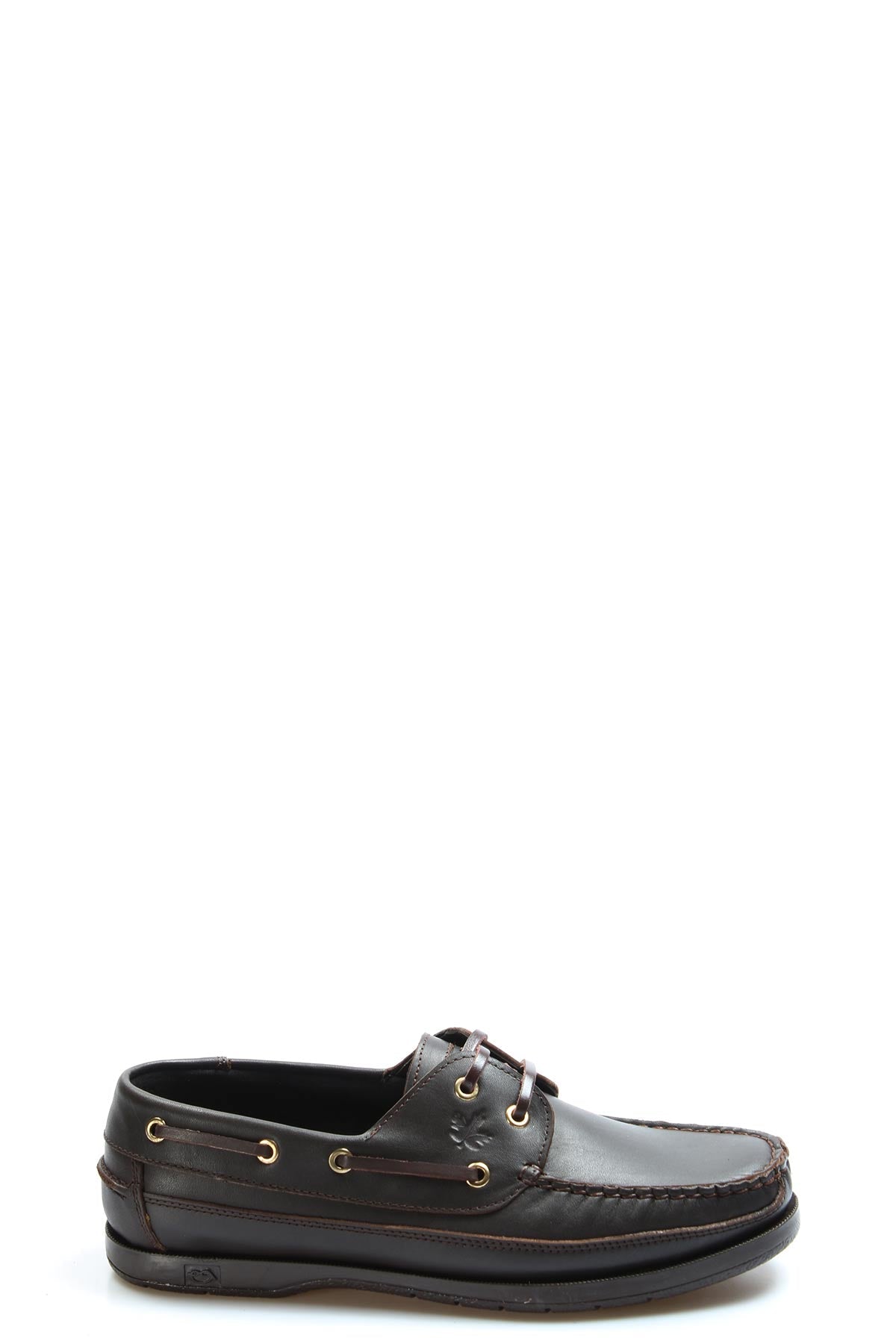 Men's Brown Leather Boat Shoes with Brass Eyelets