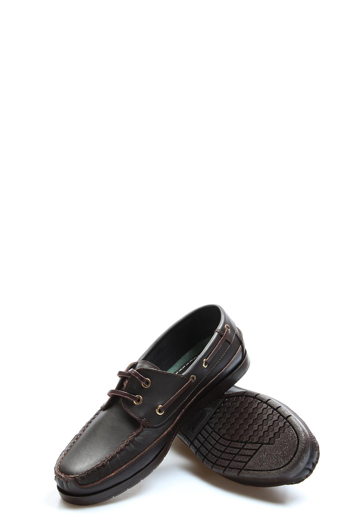 Men's Brown Leather Boat Shoes with Brass Eyelets