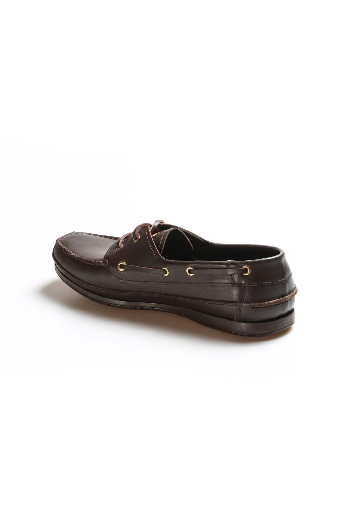 KOALA SYDNEY Men's Brown Leather Boat Shoes with Metal Eyelets and Moc Toe Stitching