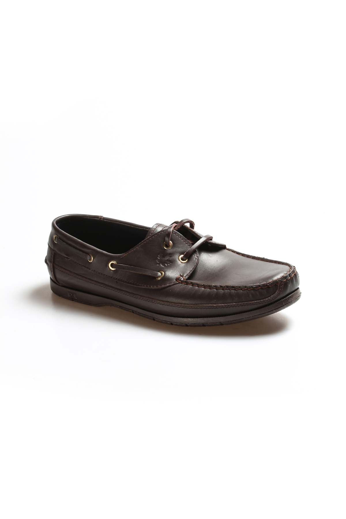 KOALA SYDNEY Men's Brown Leather Boat Shoes with Metal Eyelets and Moc Toe Stitching