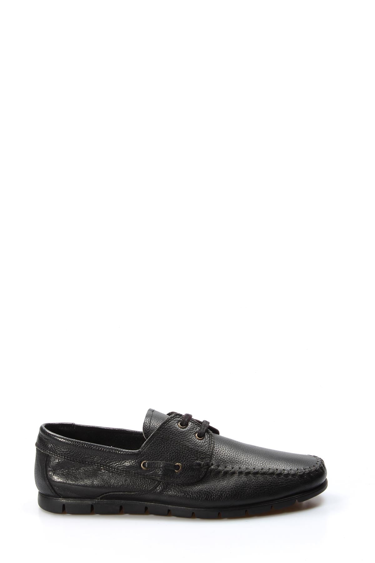 KOALA SYDNEY Men's Black Leather Moccasin Loafers with Lace-Up Detail