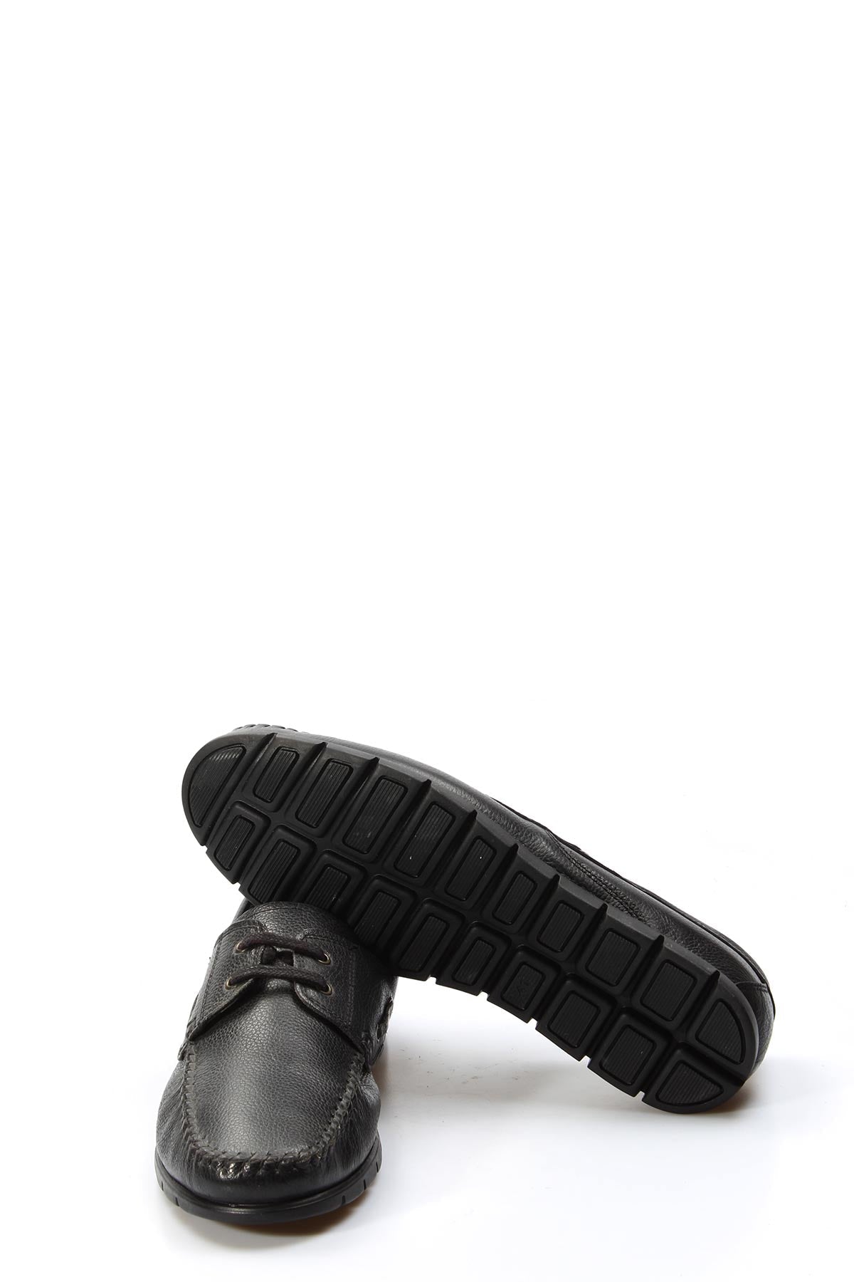KOALA SYDNEY Men's Black Leather Moccasin Loafers with Lace-Up Detail