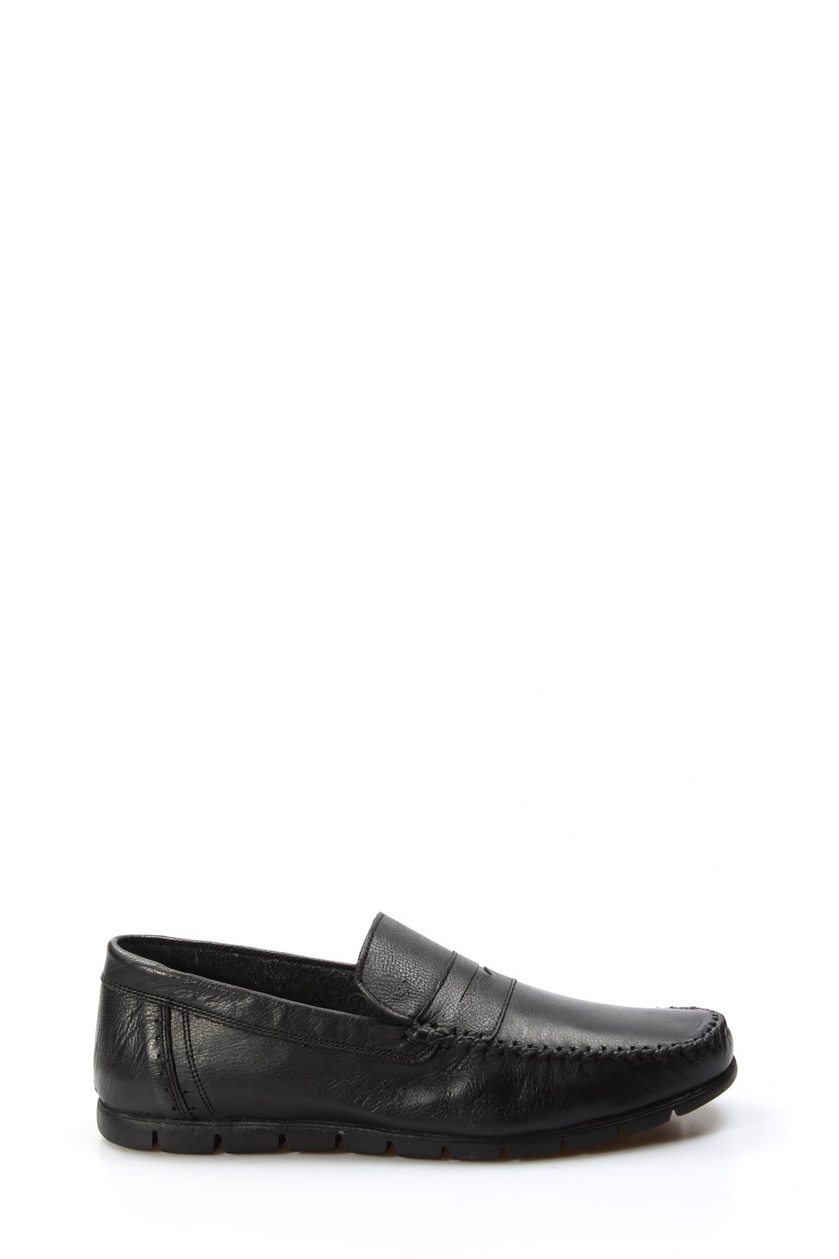KOALA SYDNEY Men's Black Leather Loafers with Moc Toe Stitching