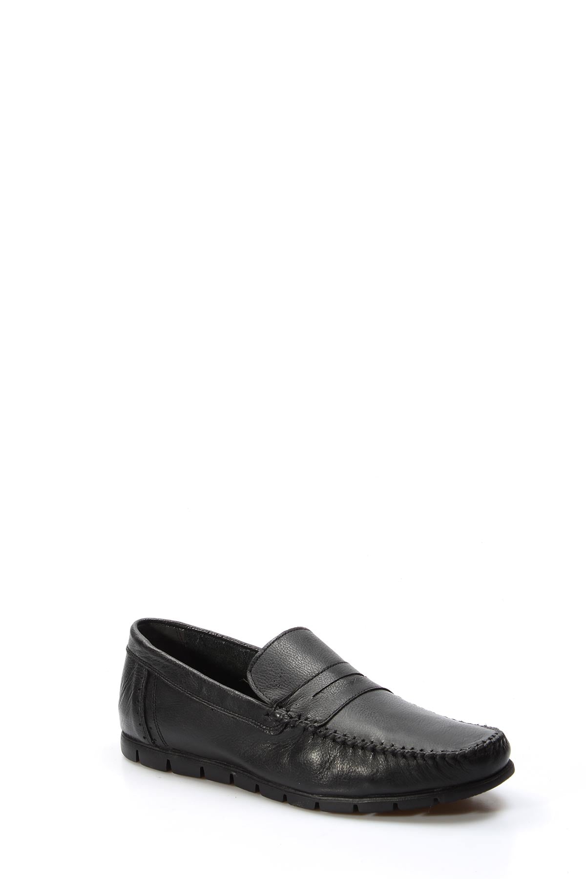 KOALA SYDNEY Men's Black Leather Loafers with Moc Toe Stitching