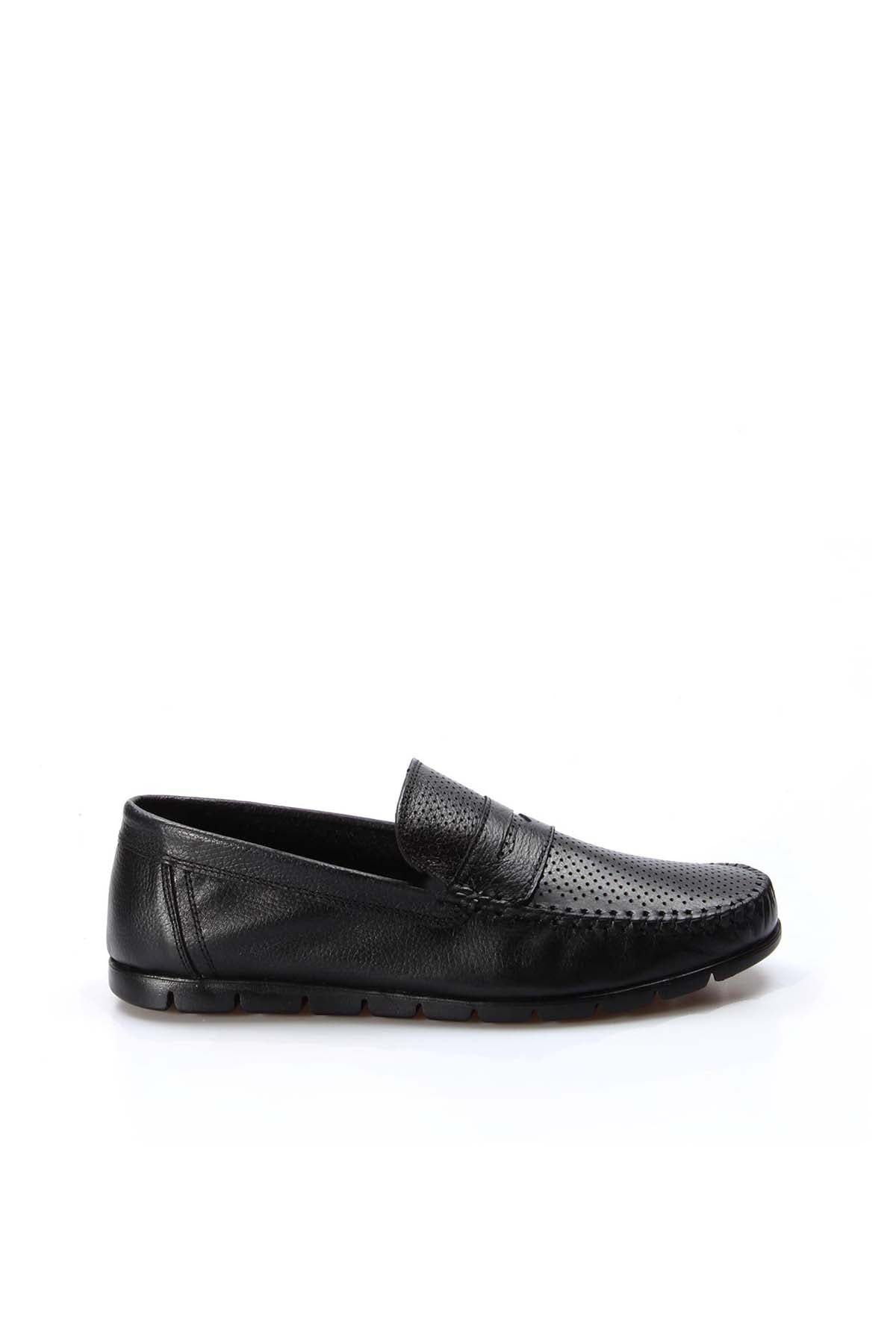 KOALA SYDNEY Men's Black Leather Perforated Loafers with Moc Toe