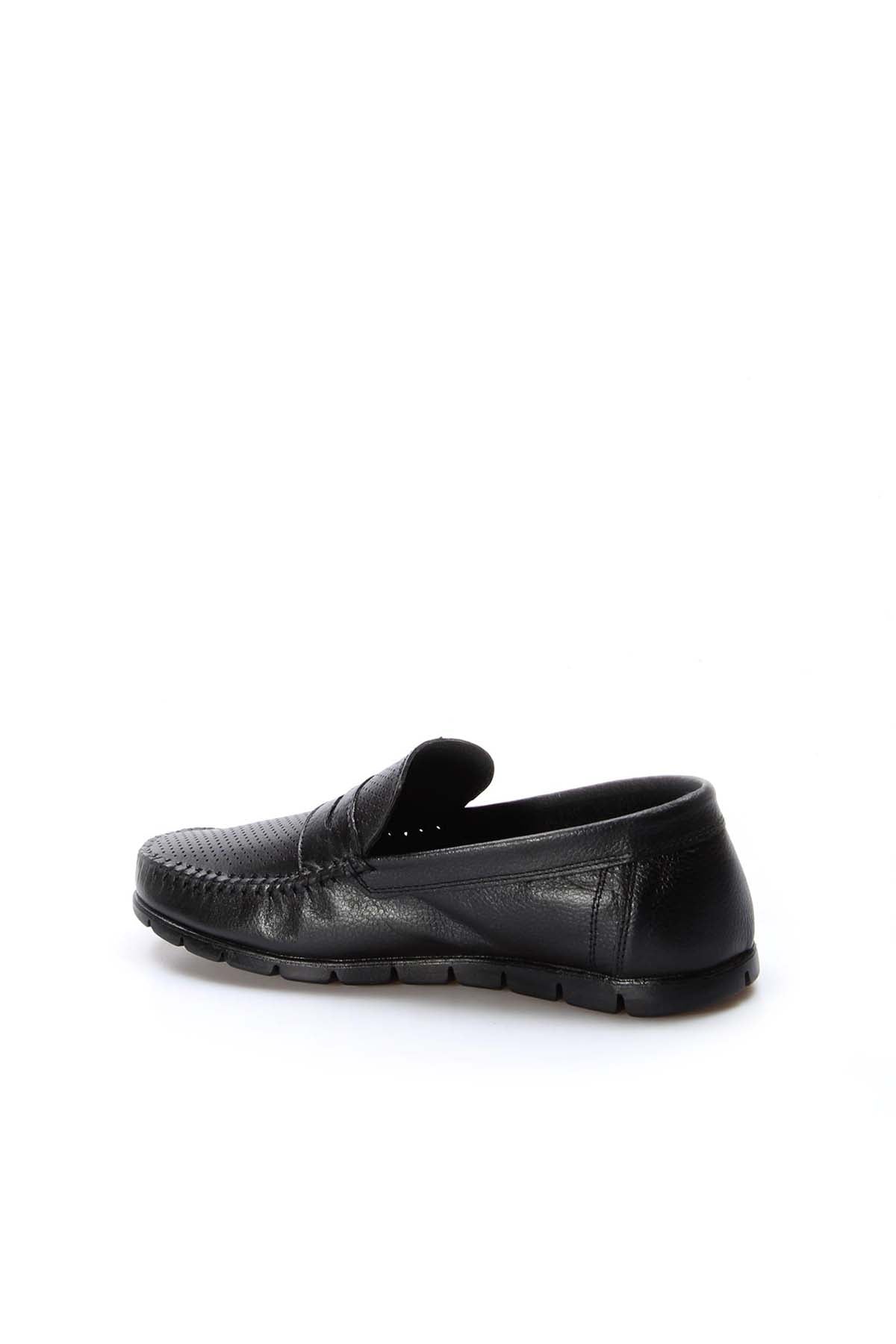 KOALA SYDNEY Men's Black Leather Perforated Loafers with Moc Toe