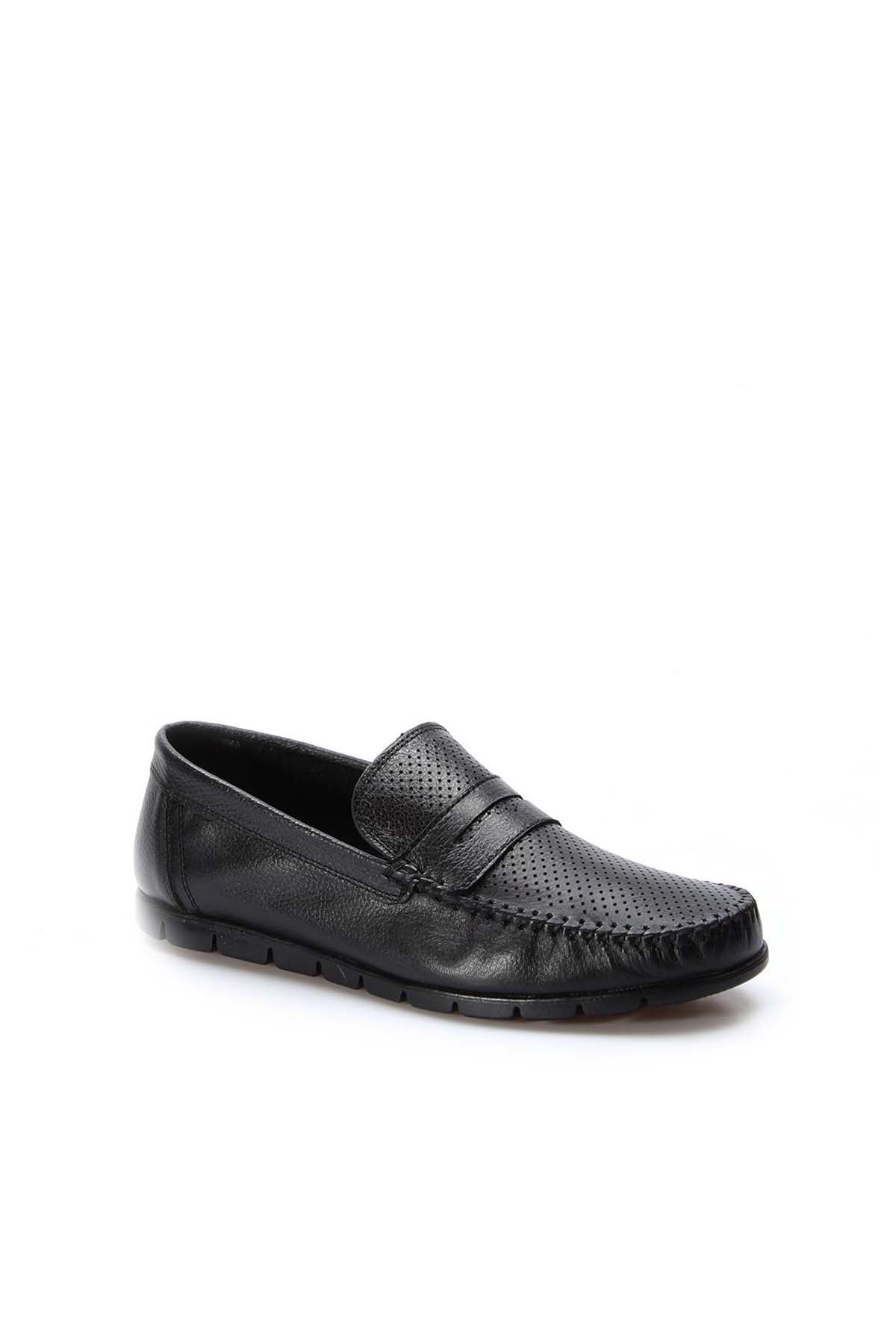 KOALA SYDNEY Men's Black Leather Perforated Loafers with Moc Toe