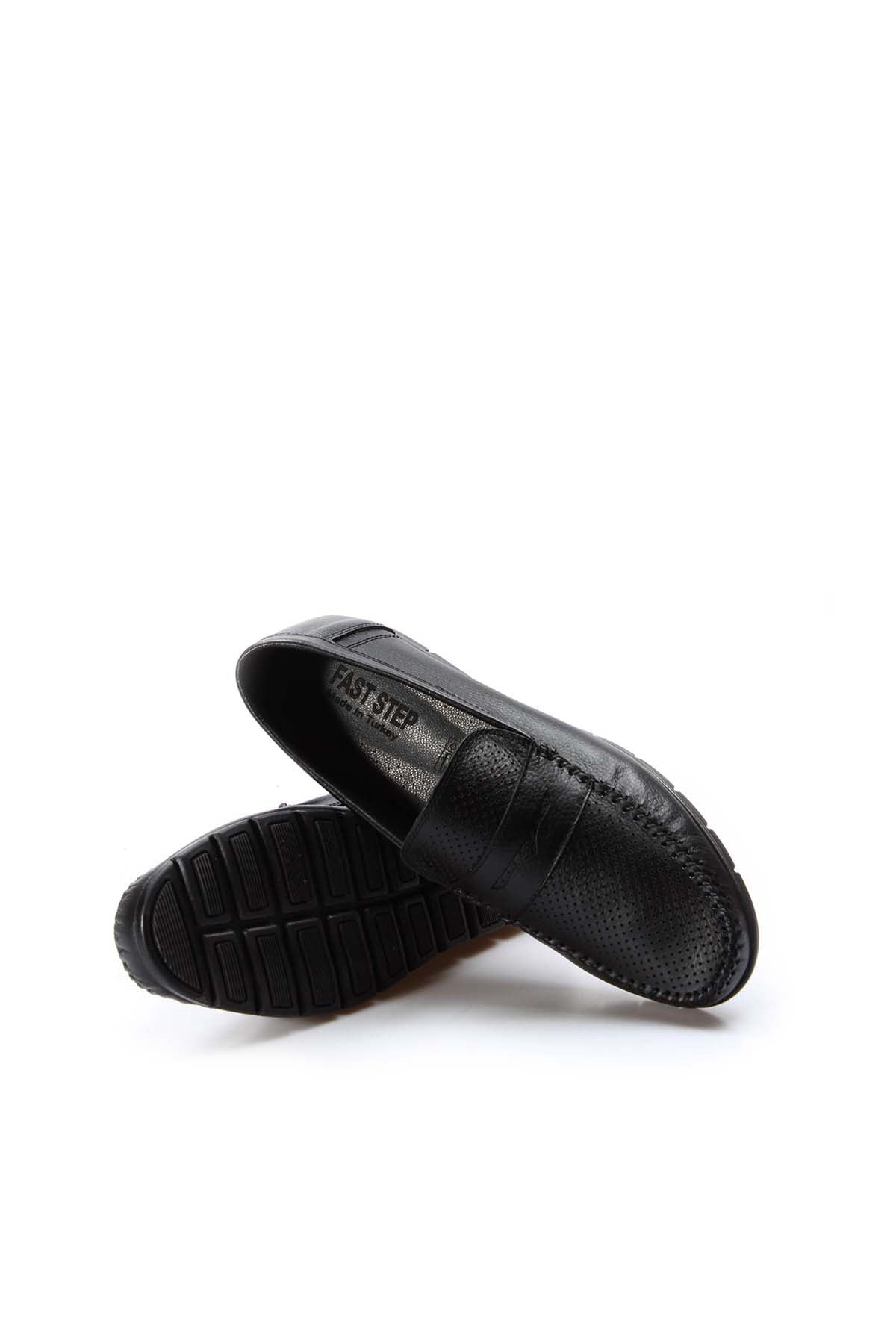 KOALA SYDNEY Men's Black Leather Perforated Loafers with Moc Toe