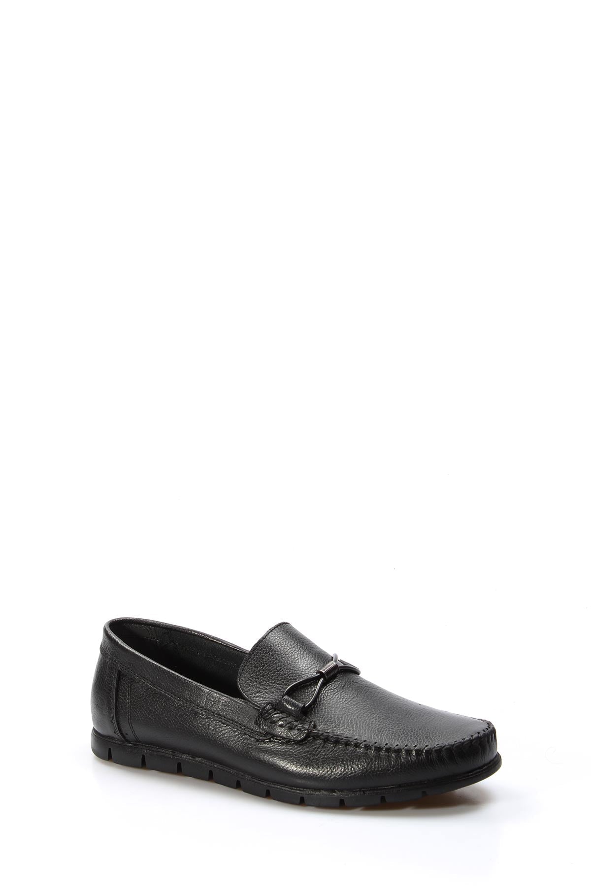 Men's Black Leather Driving Loafers-Wessi