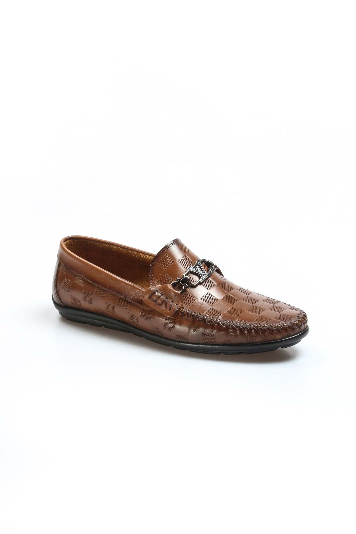 KOALA SYDNEY Men's Brown Checkered Leather Loafers-Wessi