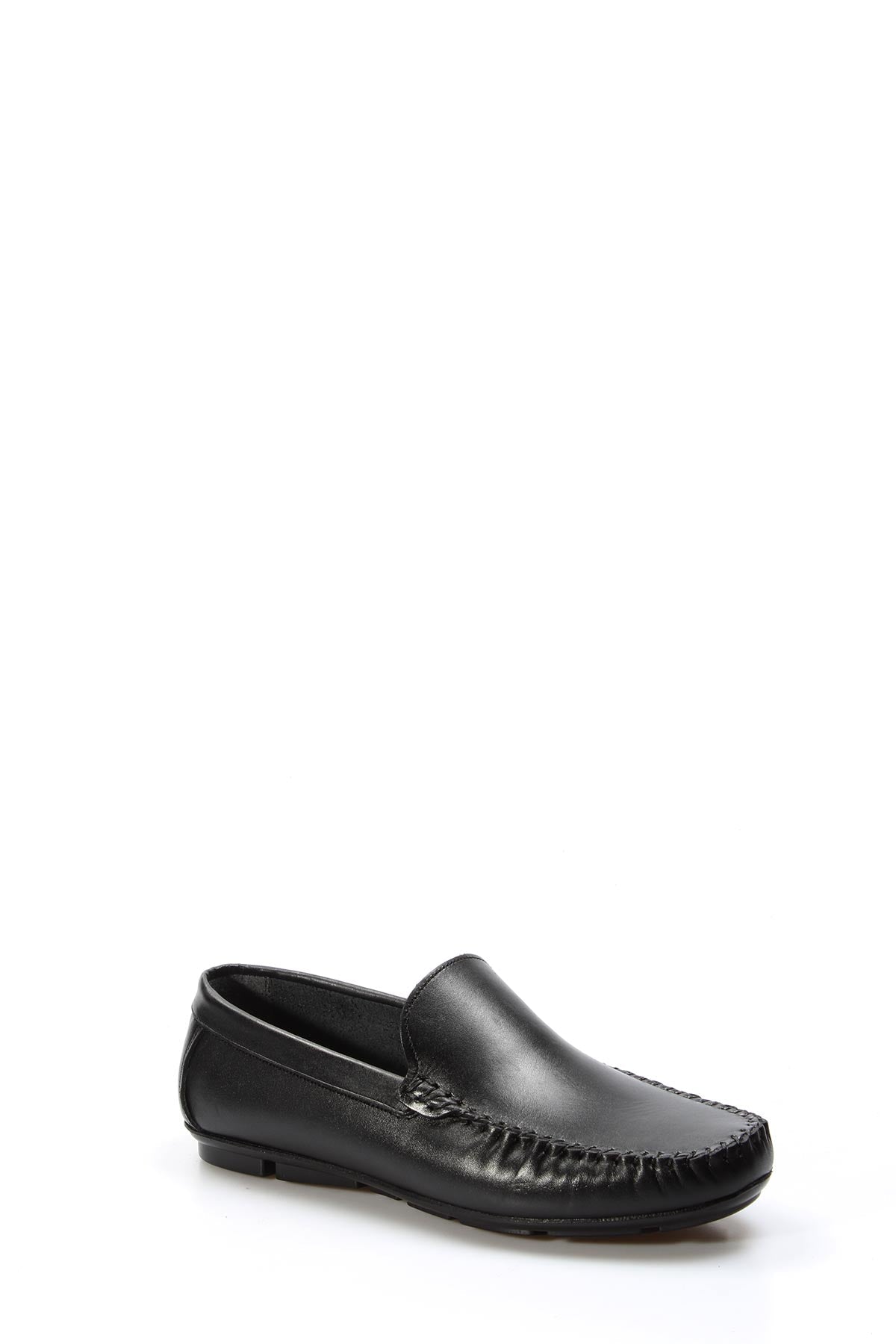 KOALA SYDNEY Men's Black Leather Loafers with Moc Toe Stitching